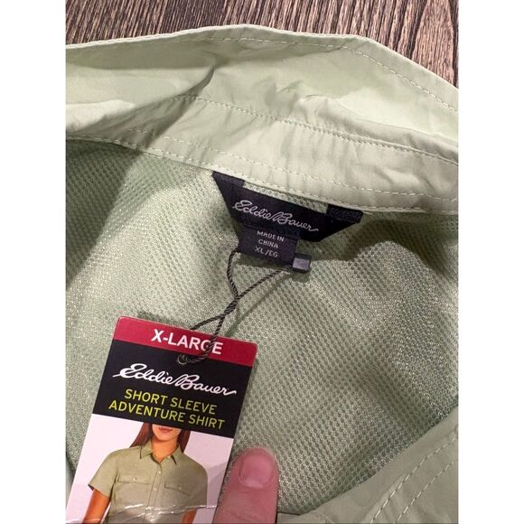 NWT Eddie Bauer Womens Adventure Shirt Short Sleeve Button-Up UPF 50 Green XL - Picture 4 of 6